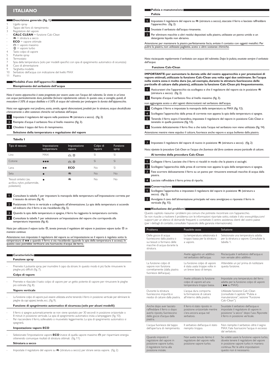 Italiano | Philips EasySpeed Dampfbügeleisen User Manual | Page 5 / 6
