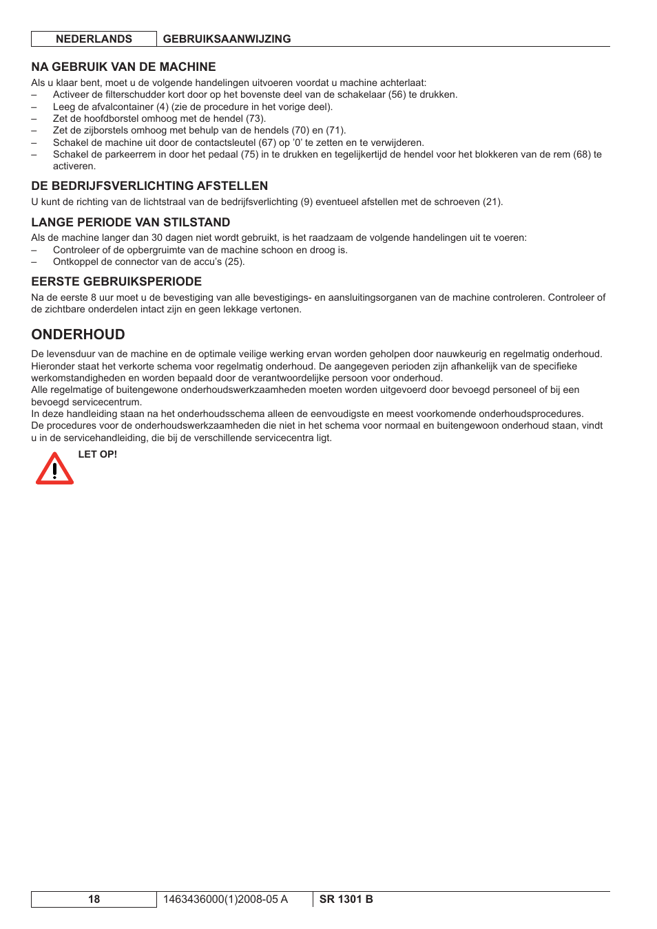 Onderhoud | Nilfisk-ALTO SR 1301 B User Manual | Page 110 / 124