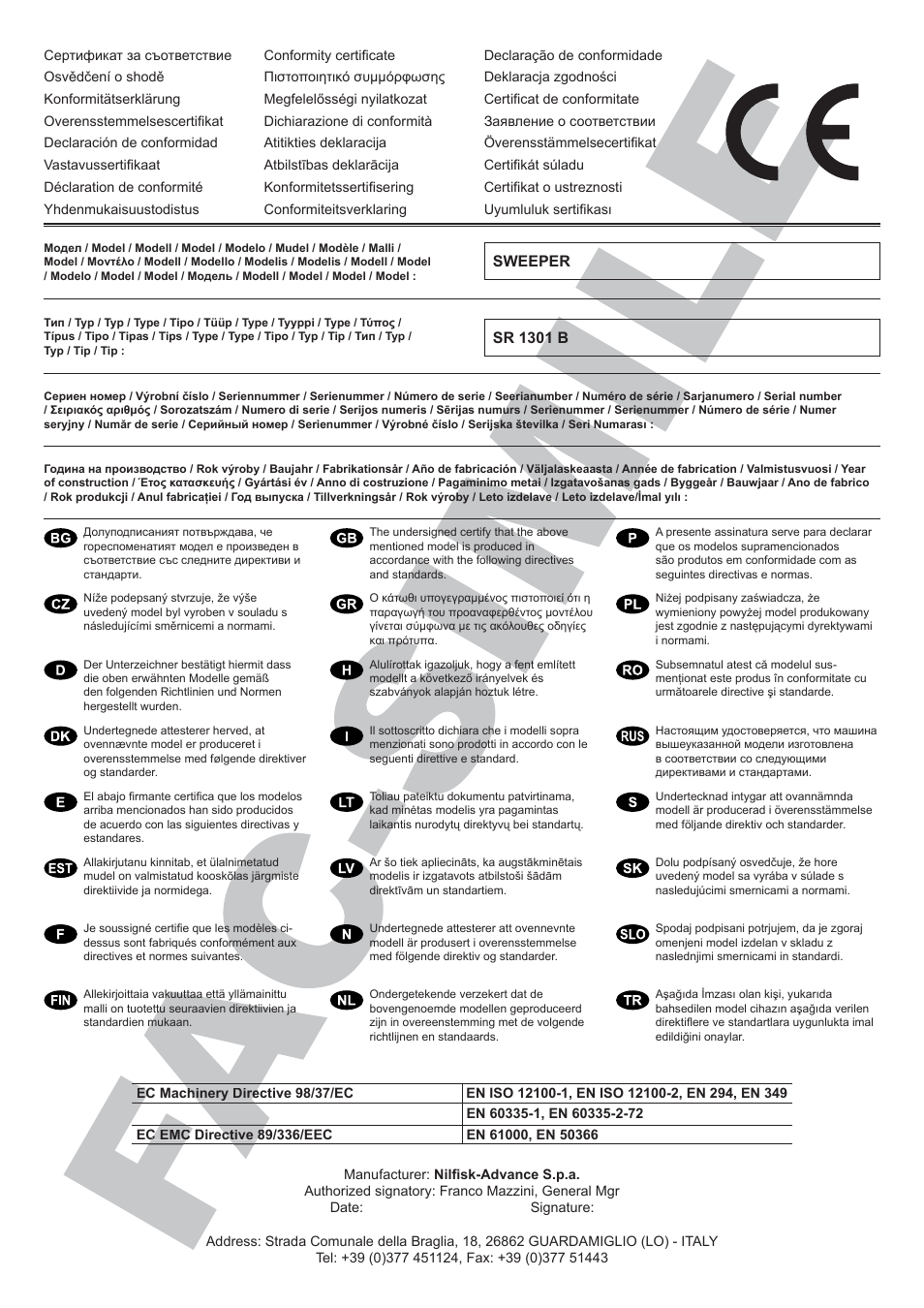 Nilfisk-ALTO SR 1301 B User Manual | Page 2 / 124