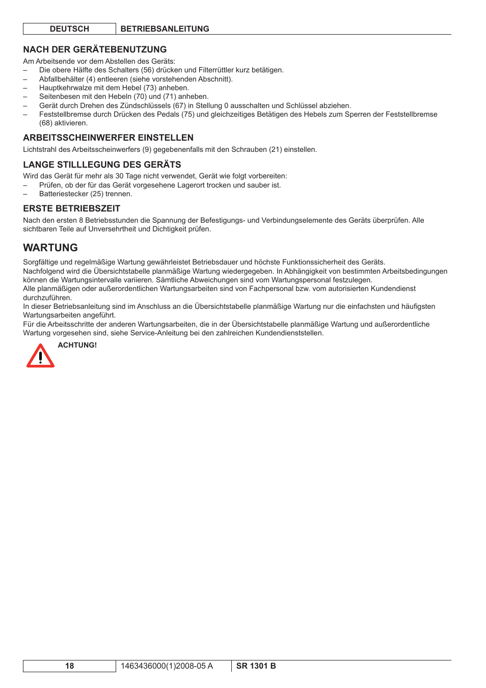 Wartung | Nilfisk-ALTO SR 1301 B User Manual | Page 20 / 124