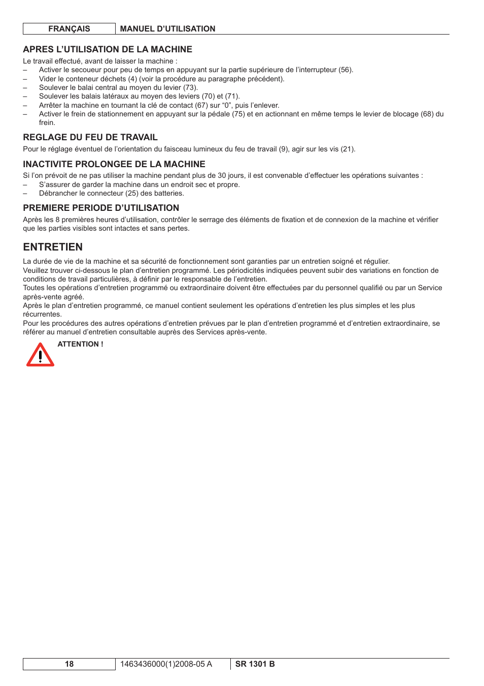 Entretien | Nilfisk-ALTO SR 1301 B User Manual | Page 50 / 124