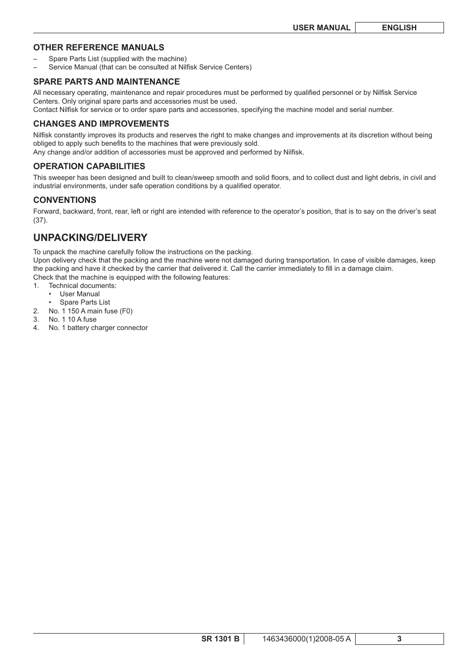 Unpacking/delivery | Nilfisk-ALTO SR 1301 B User Manual | Page 65 / 124