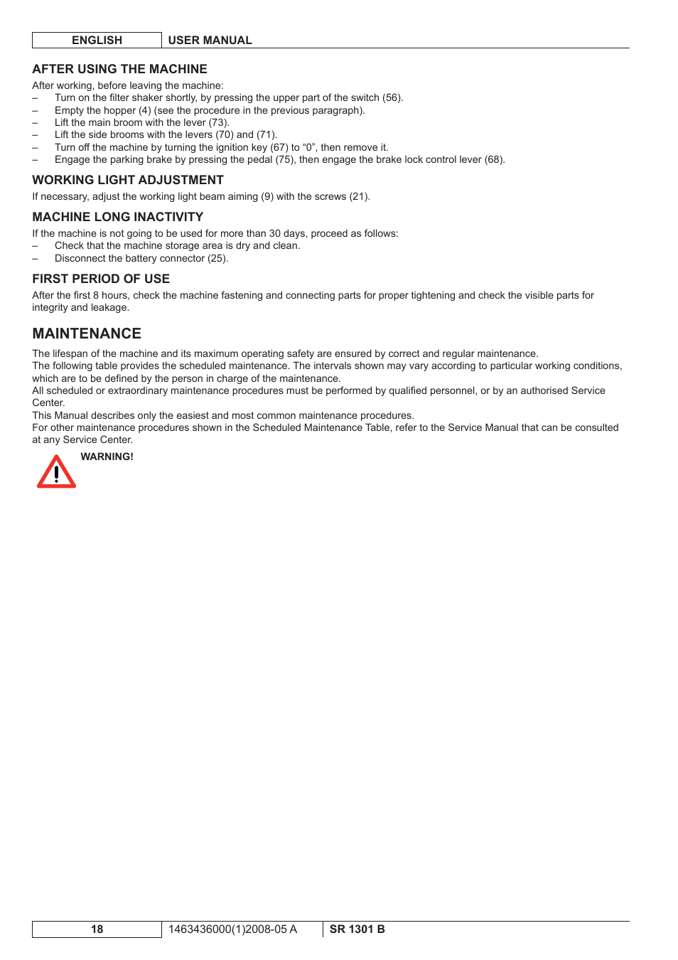 Maintenance | Nilfisk-ALTO SR 1301 B User Manual | Page 80 / 124