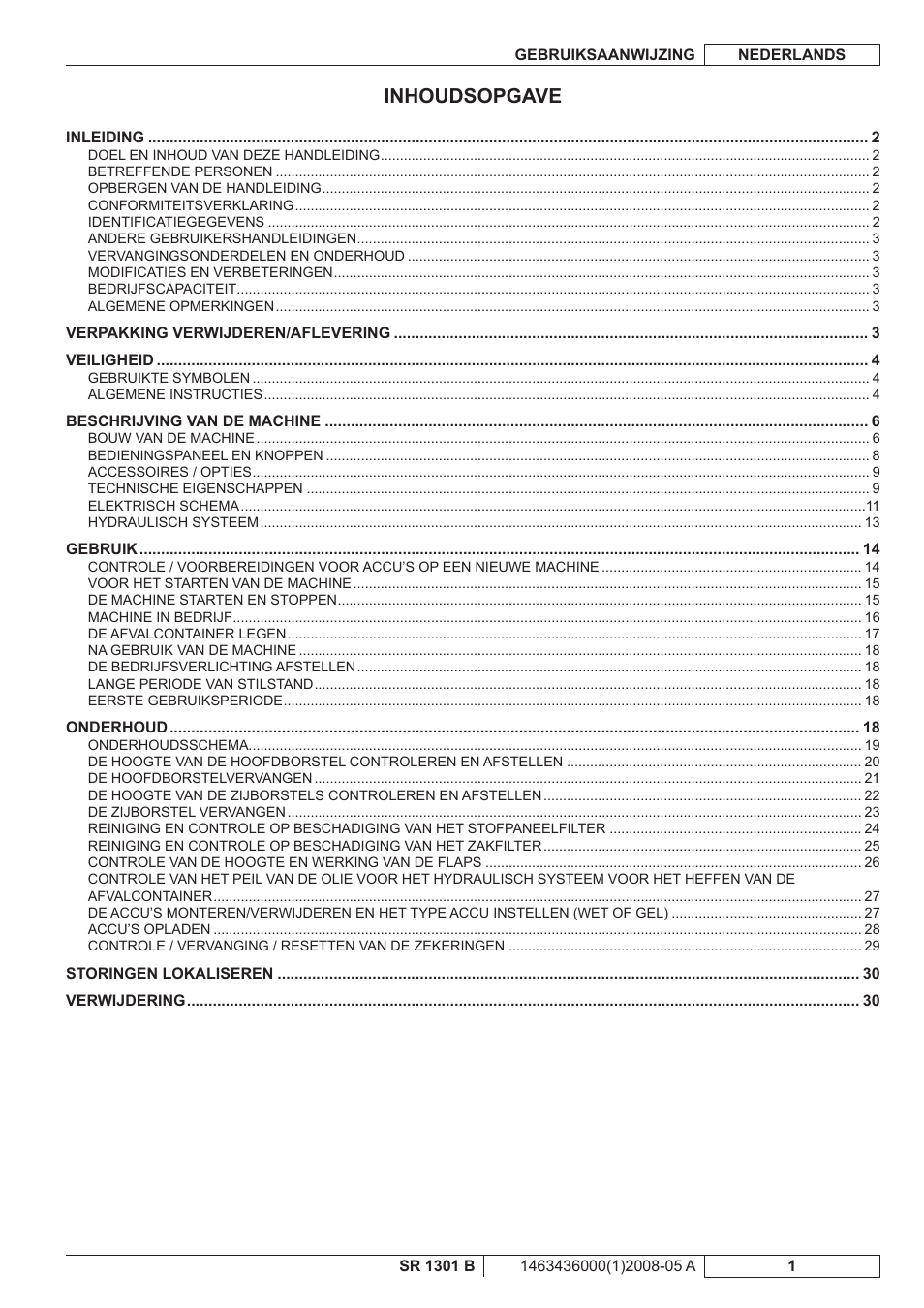 Inhoudsopgave | Nilfisk-ALTO SR 1301 B User Manual | Page 93 / 124