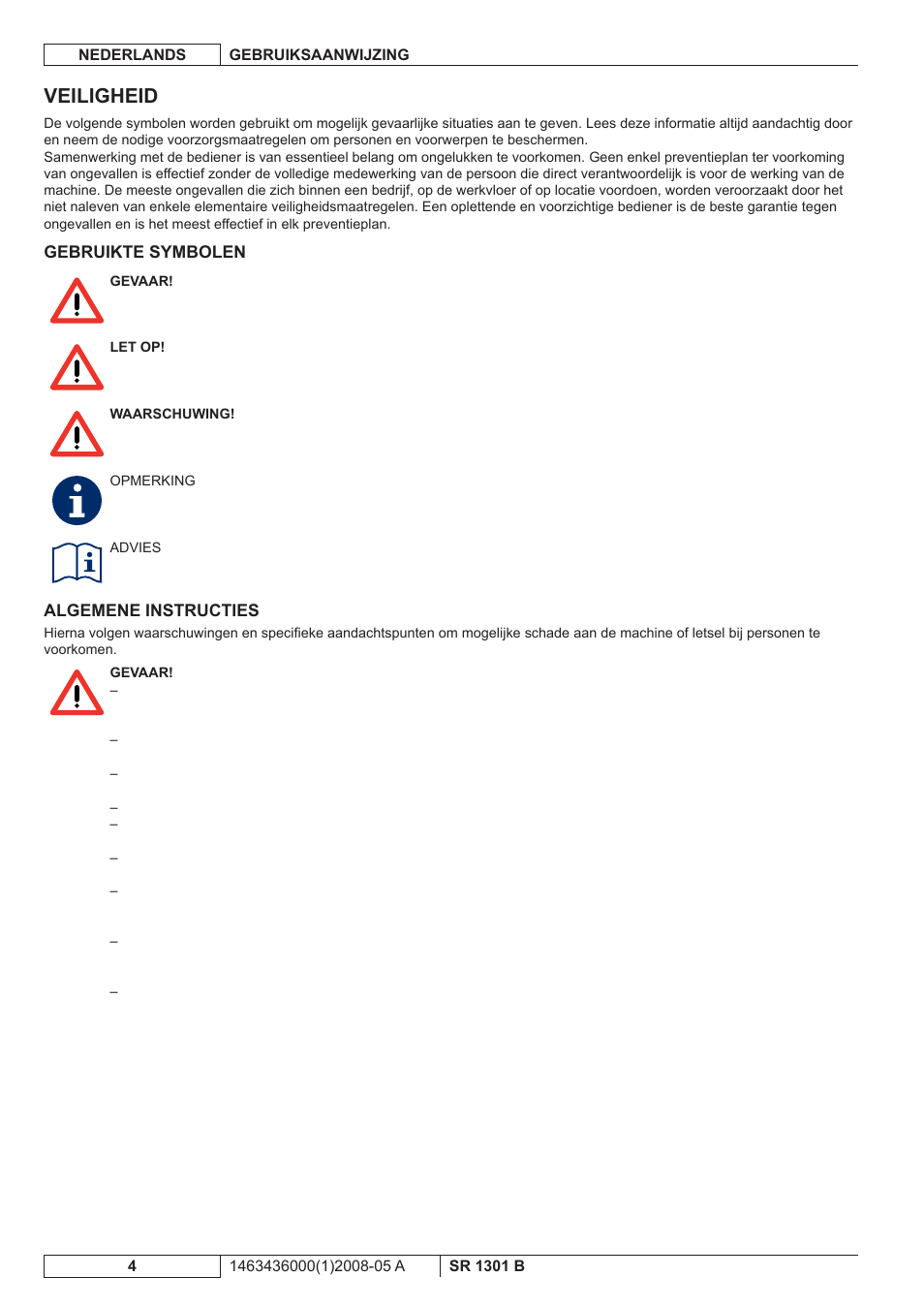 Veiligheid | Nilfisk-ALTO SR 1301 B User Manual | Page 96 / 124