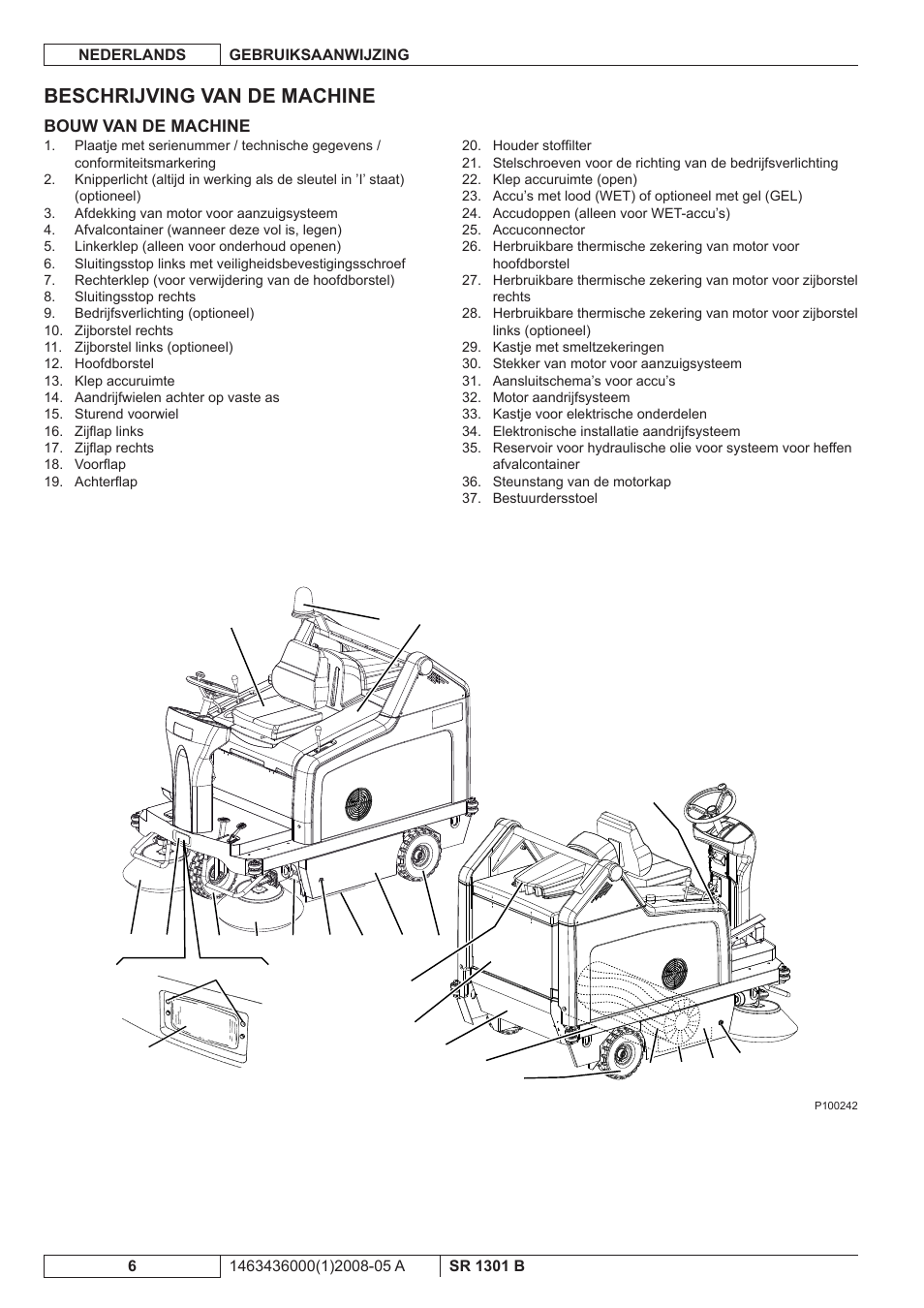 Beschrijving van de machine | Nilfisk-ALTO SR 1301 B User Manual | Page 98 / 124