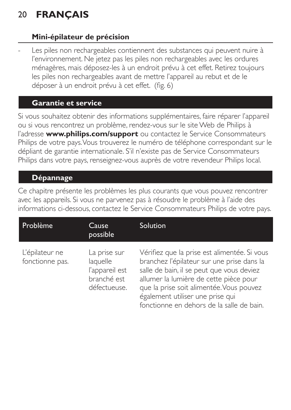 Français | Philips SatinPerfect Epilierer User Manual | Page 20 / 32