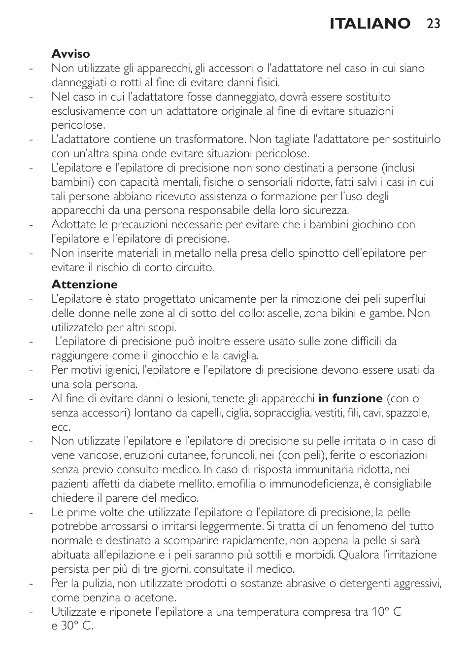 Italiano | Philips SatinPerfect Epilierer User Manual | Page 23 / 32