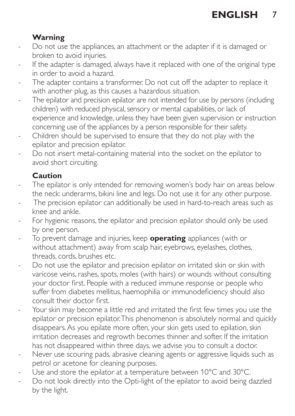 English | Philips SatinPerfect Epilierer User Manual | Page 7 / 32