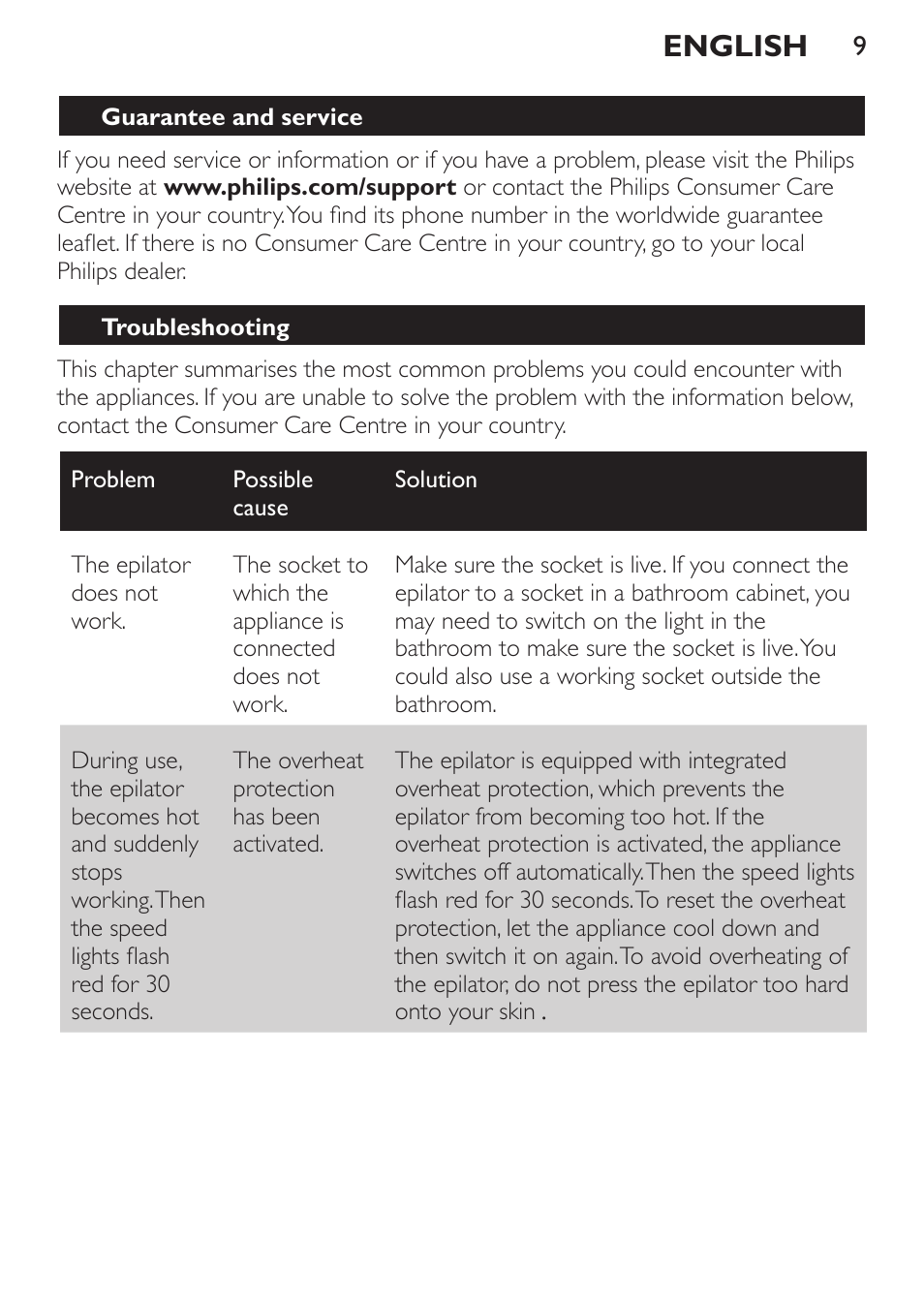 English | Philips SatinPerfect Epilierer User Manual | Page 9 / 32