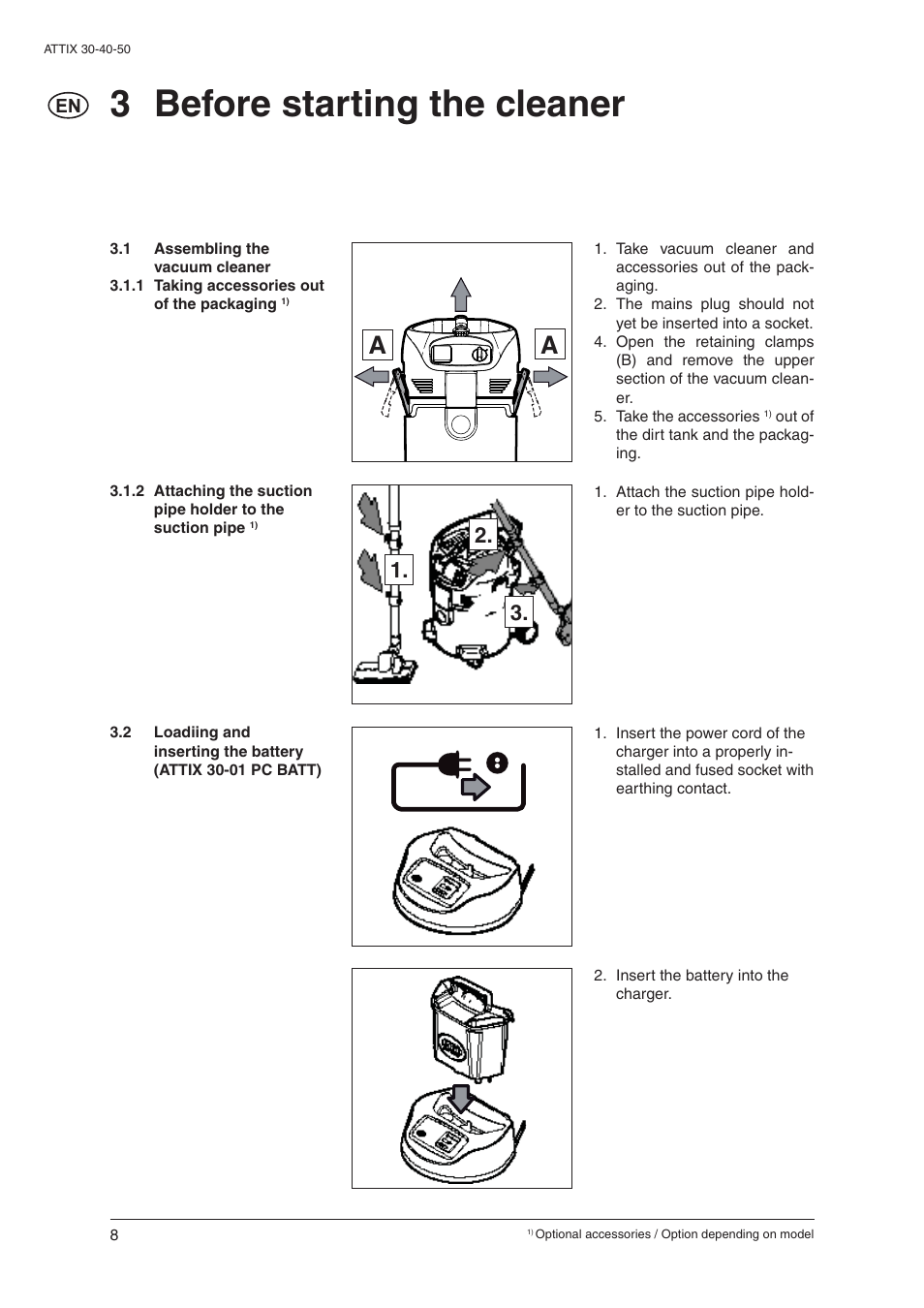 3 before starting the cleaner | Nilfisk-ALTO 30/BATT/PC/XC User Manual | Page 10 / 26