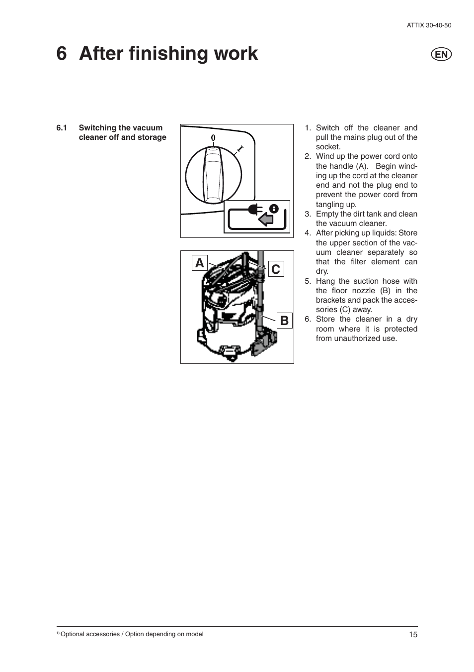 6 after finishing work, Ab c | Nilfisk-ALTO 30/BATT/PC/XC User Manual | Page 17 / 26