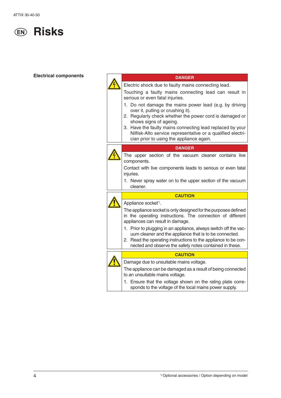 Risks | Nilfisk-ALTO 30/BATT/PC/XC User Manual | Page 6 / 26