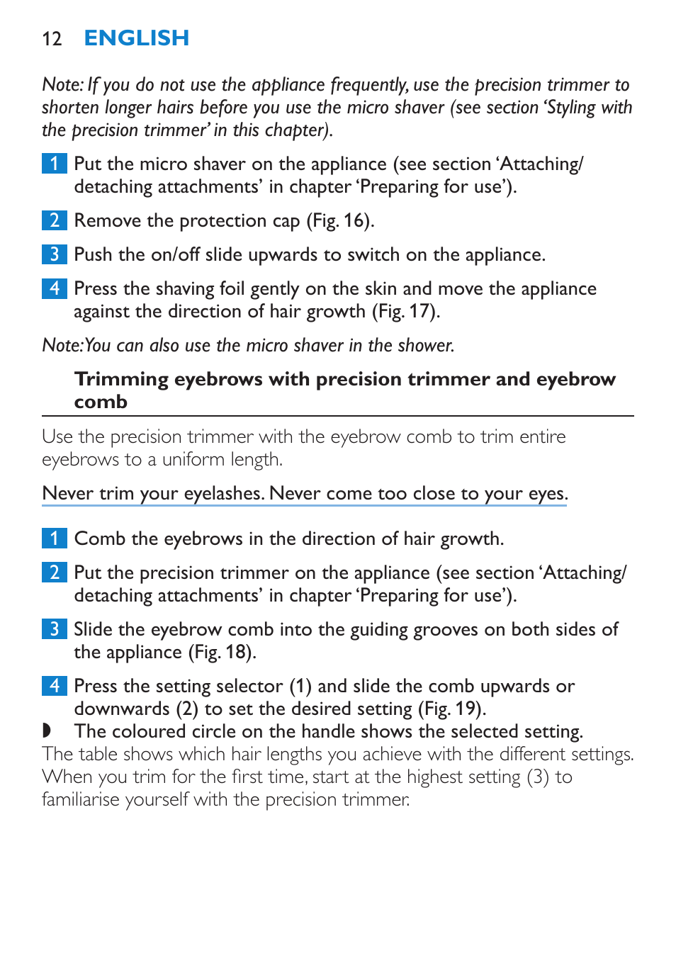 Philips Body Perfect Bikini-Trimmer User Manual | Page 12 / 104