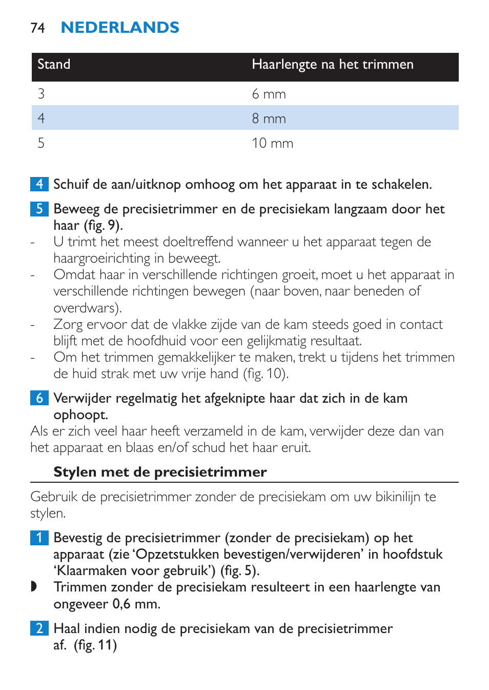 Stylen met de precisietrimmer | Philips Body Perfect Bikini-Trimmer User Manual | Page 74 / 104