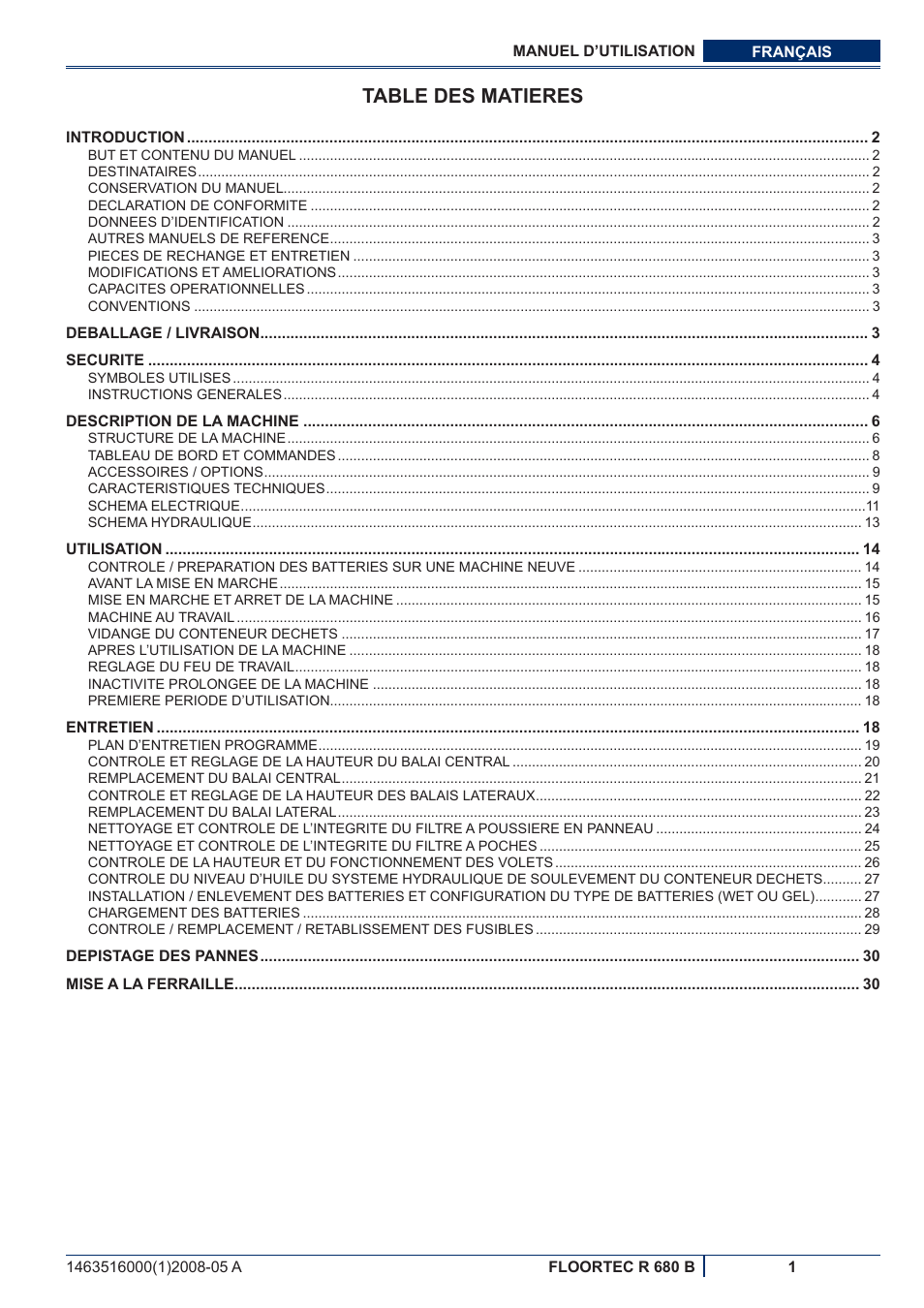 Table des matieres | Nilfisk-ALTO R 680 B User Manual | Page 33 / 124