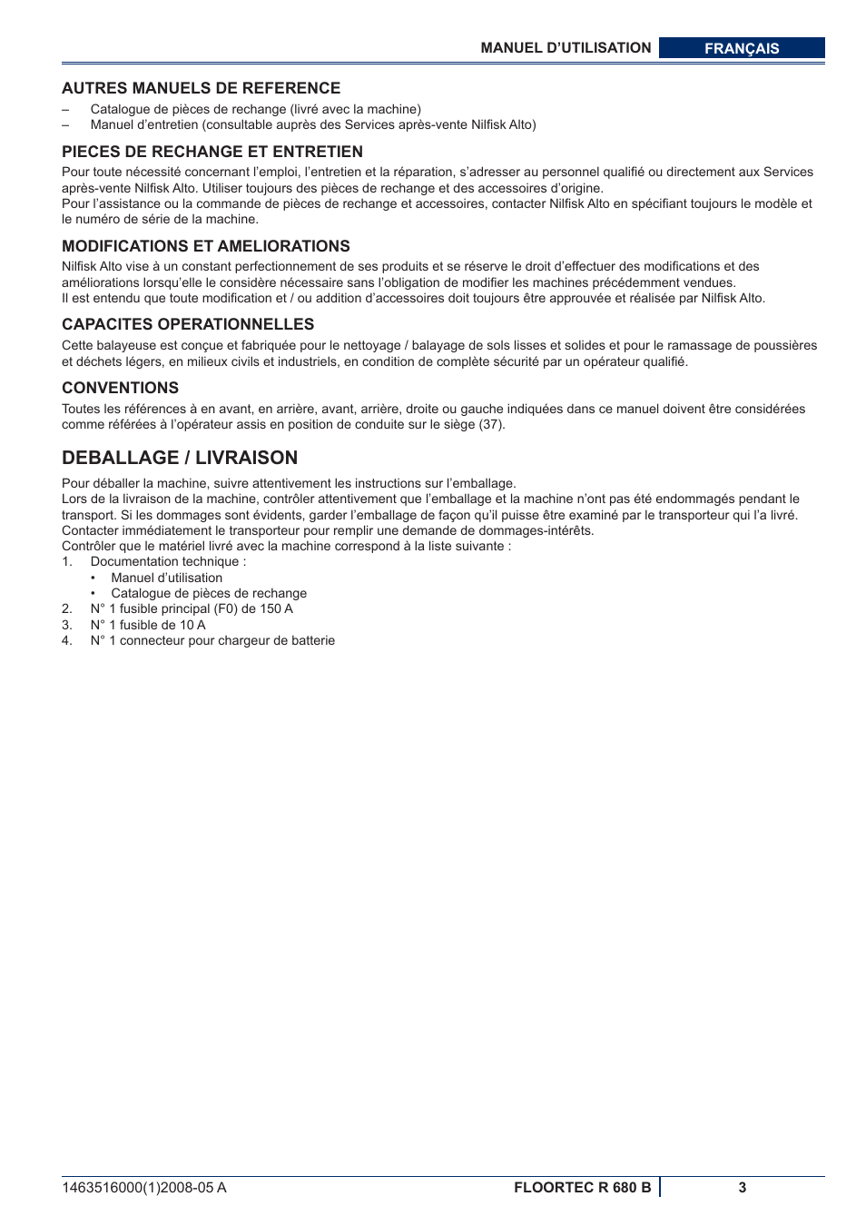 Deballage / livraison | Nilfisk-ALTO R 680 B User Manual | Page 35 / 124