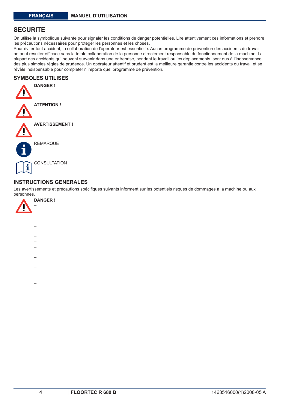 Securite | Nilfisk-ALTO R 680 B User Manual | Page 36 / 124