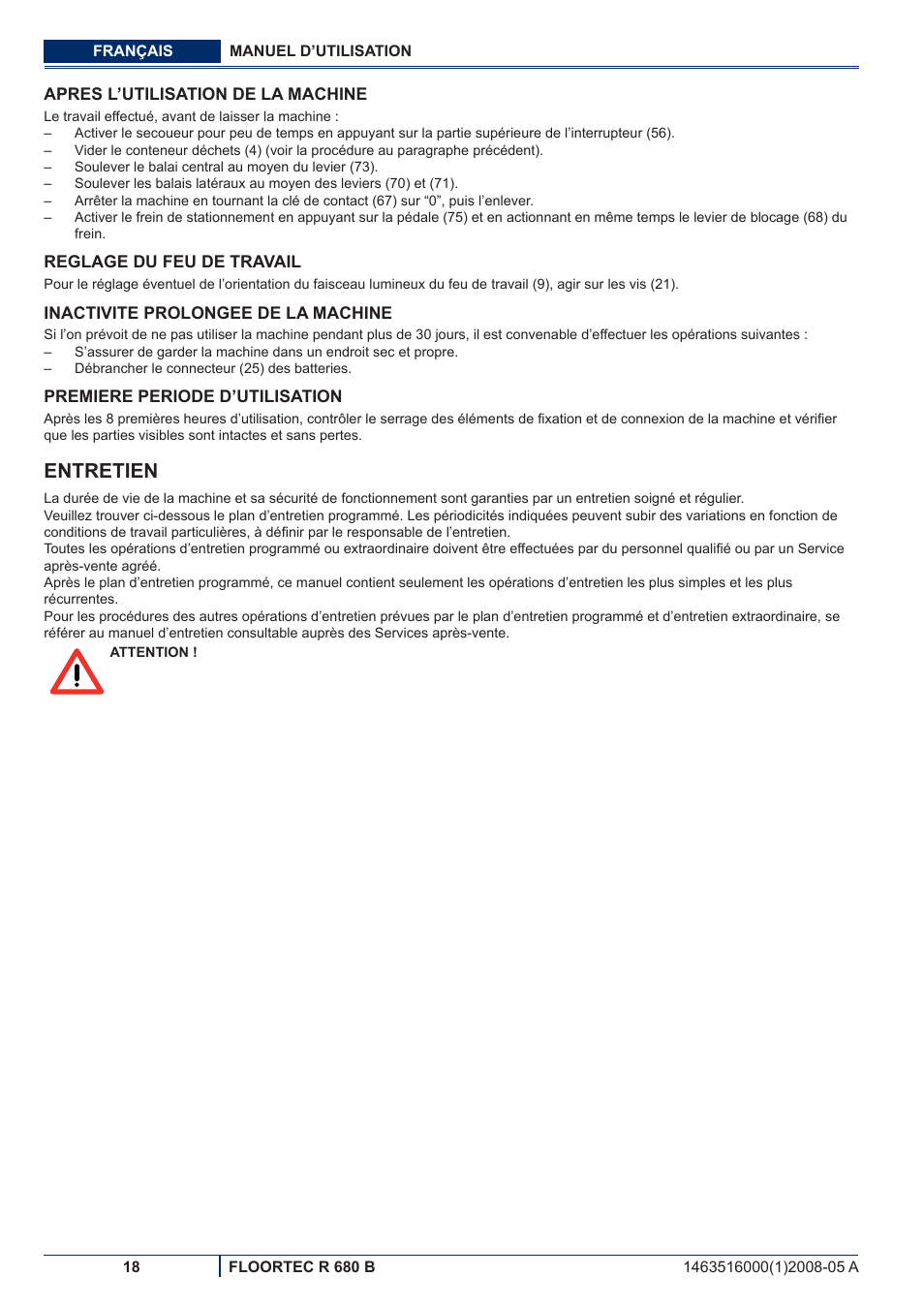 Entretien | Nilfisk-ALTO R 680 B User Manual | Page 50 / 124