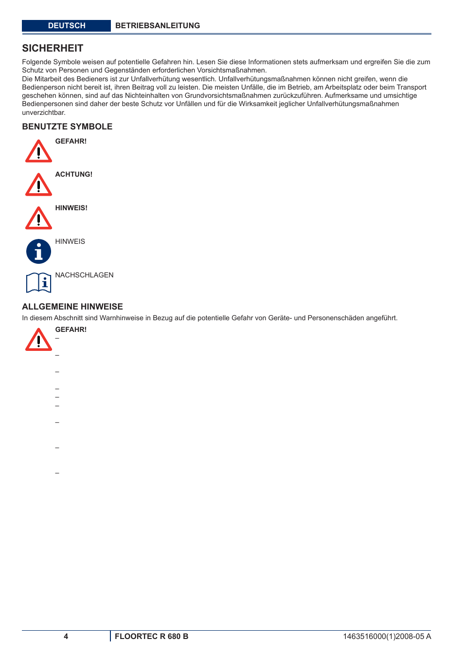 Sicherheit | Nilfisk-ALTO R 680 B User Manual | Page 6 / 124