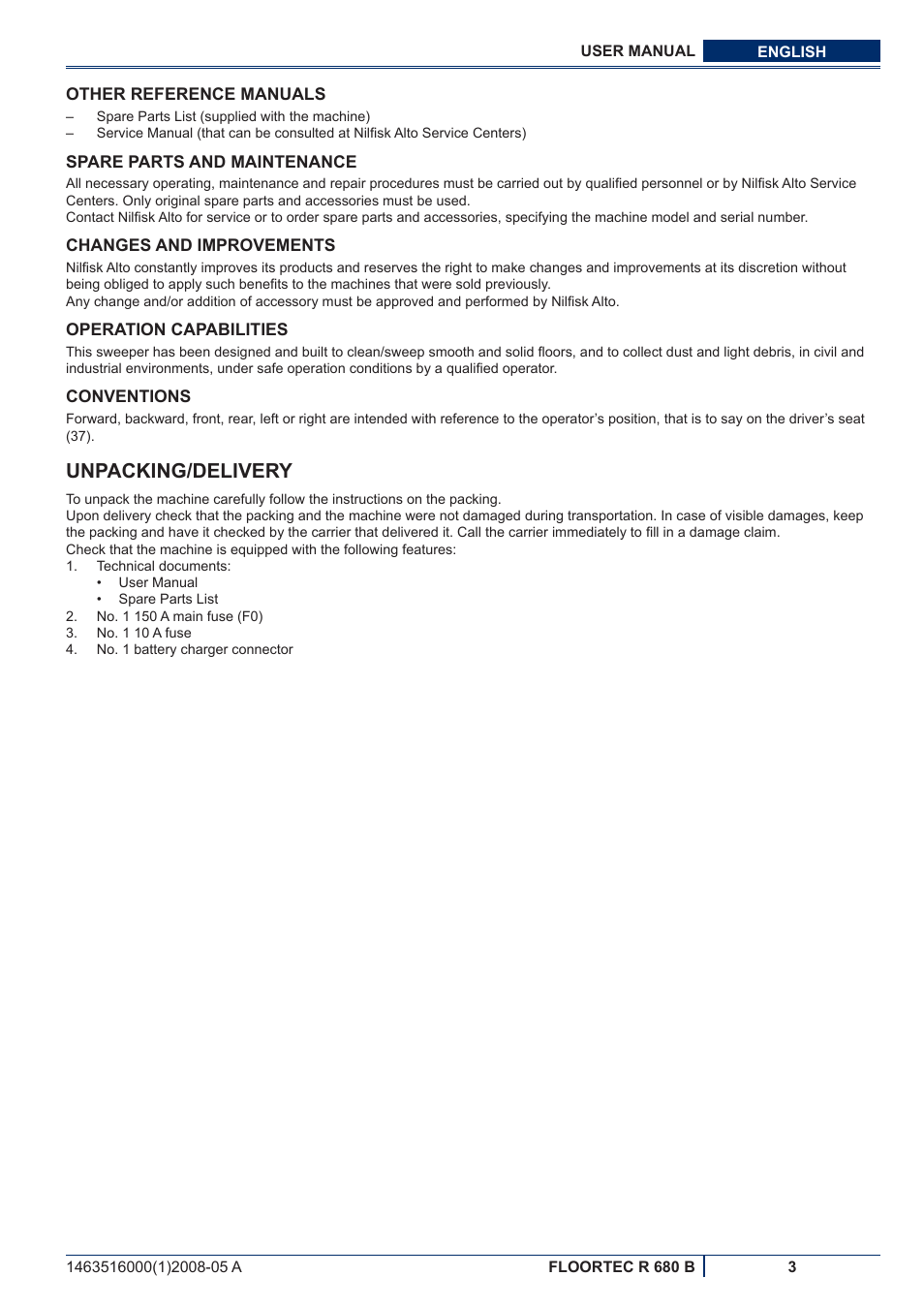 Unpacking/delivery | Nilfisk-ALTO R 680 B User Manual | Page 65 / 124