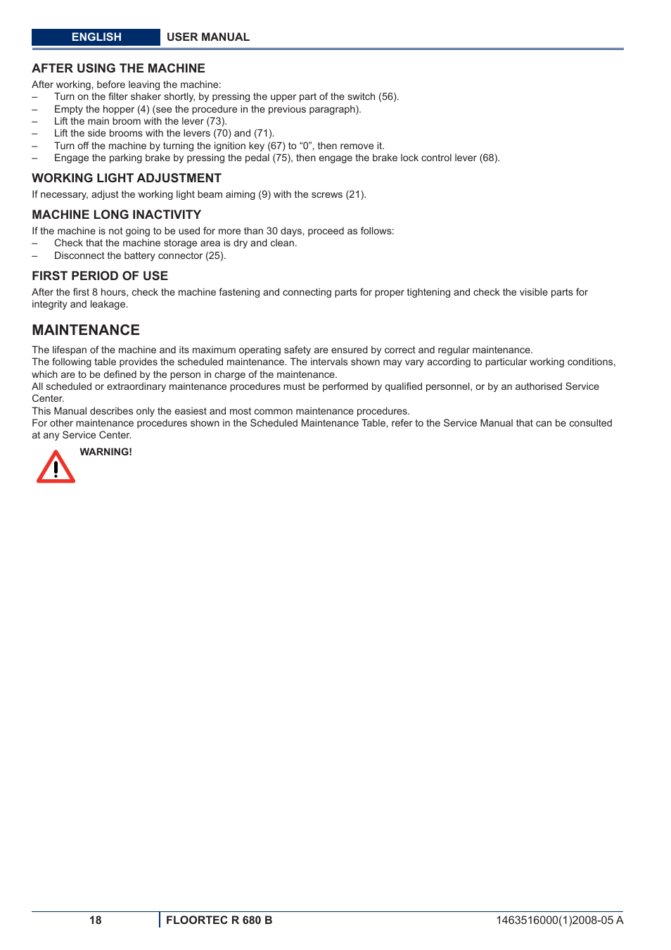 Maintenance | Nilfisk-ALTO R 680 B User Manual | Page 80 / 124