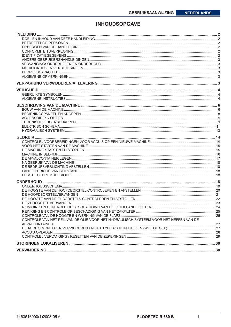 Inhoudsopgave | Nilfisk-ALTO R 680 B User Manual | Page 93 / 124