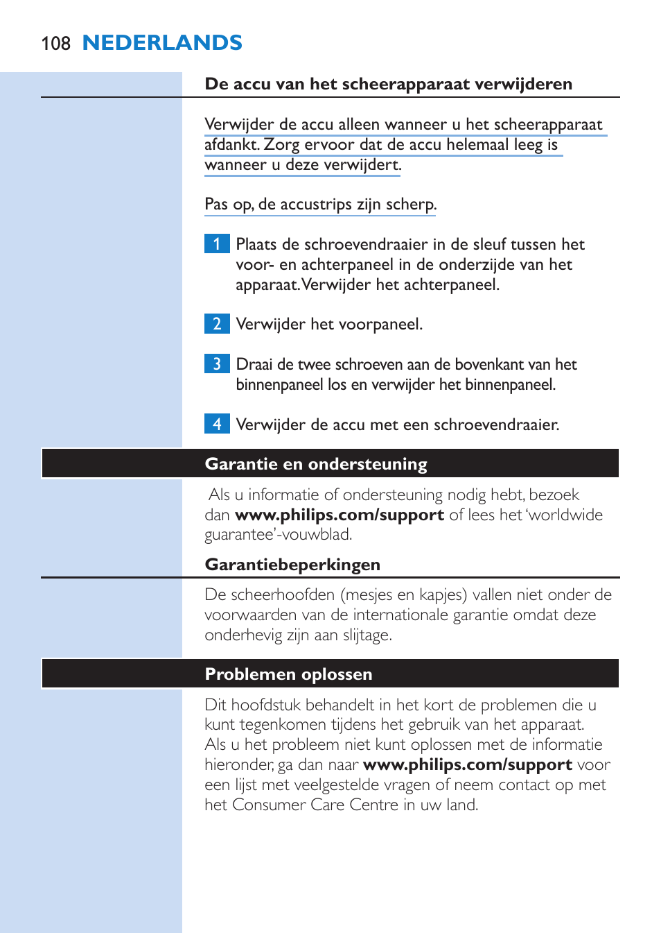 Nederlands | Philips SHAVER Series 9000 Nass- und Trockenrasierer User Manual | Page 108 / 158