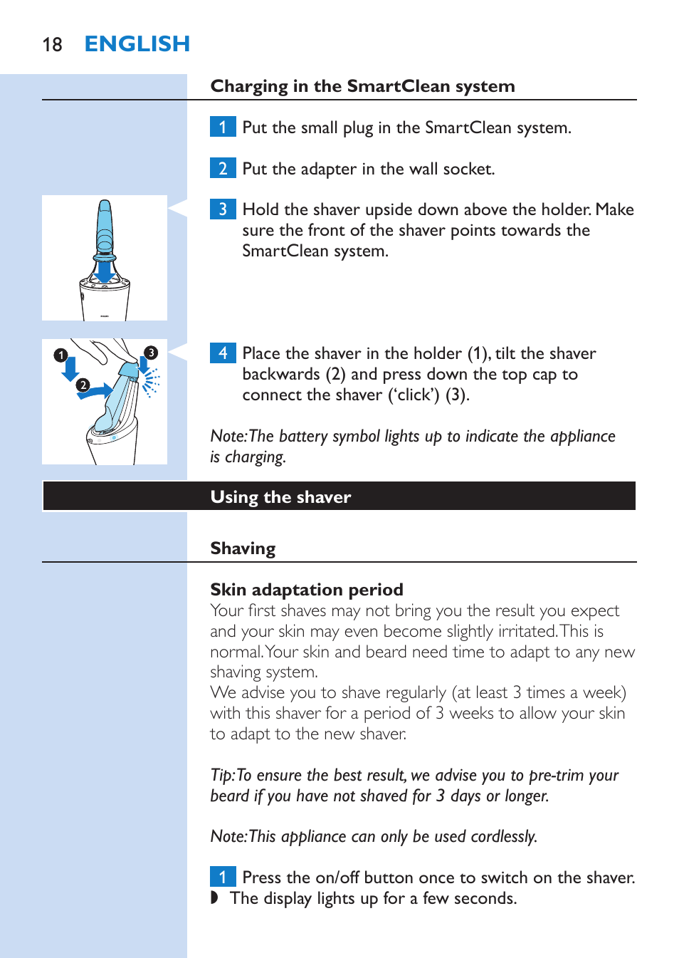 English | Philips SHAVER Series 9000 Nass- und Trockenrasierer User Manual | Page 18 / 158