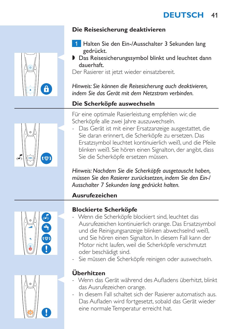 Deutsch | Philips SHAVER Series 9000 Nass- und Trockenrasierer User Manual | Page 41 / 158