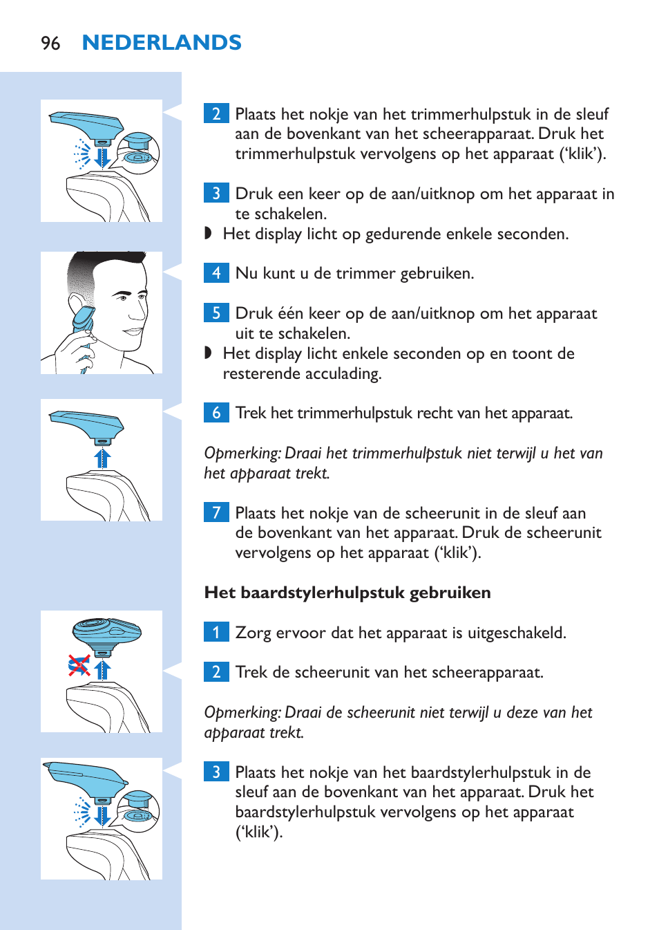 Nederlands | Philips SHAVER Series 9000 Nass- und Trockenrasierer User Manual | Page 96 / 158