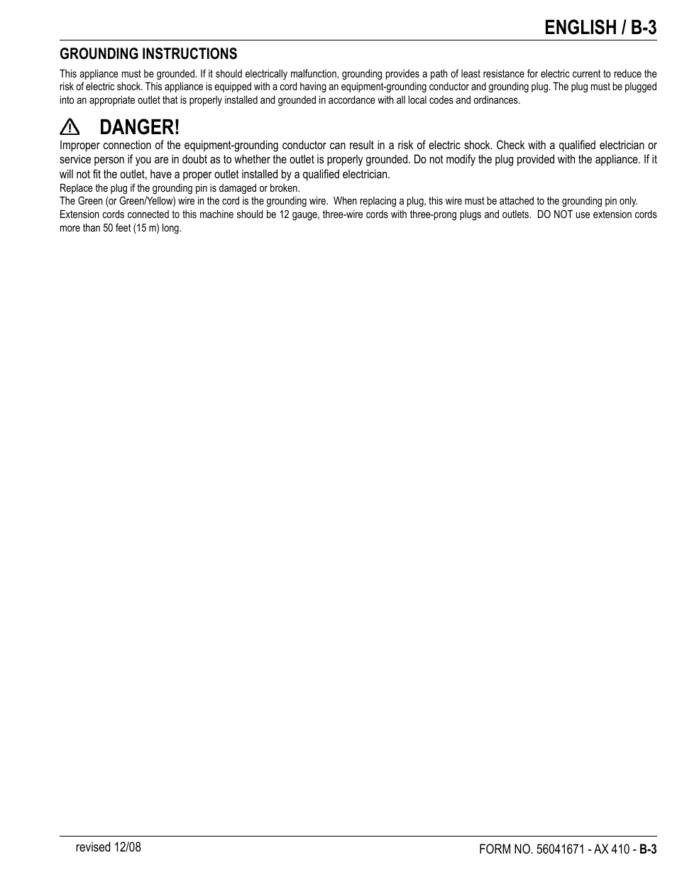 Danger, English / b-3 | Nilfisk-ALTO 56265002 User Manual | Page 17 / 28