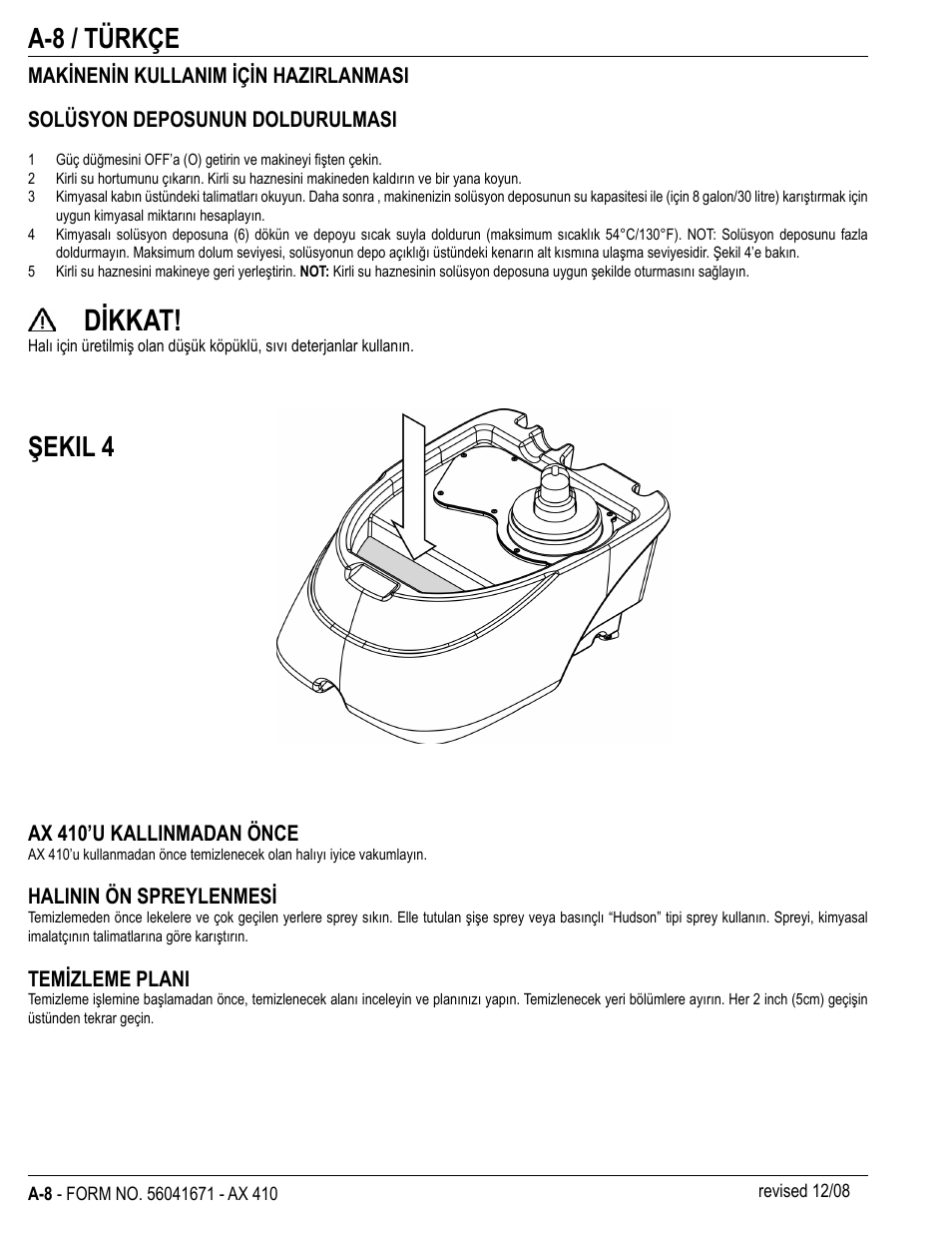 Dikkat, A-8 / türkçe, Şekil 4 | Nilfisk-ALTO 56265002 User Manual | Page 8 / 28