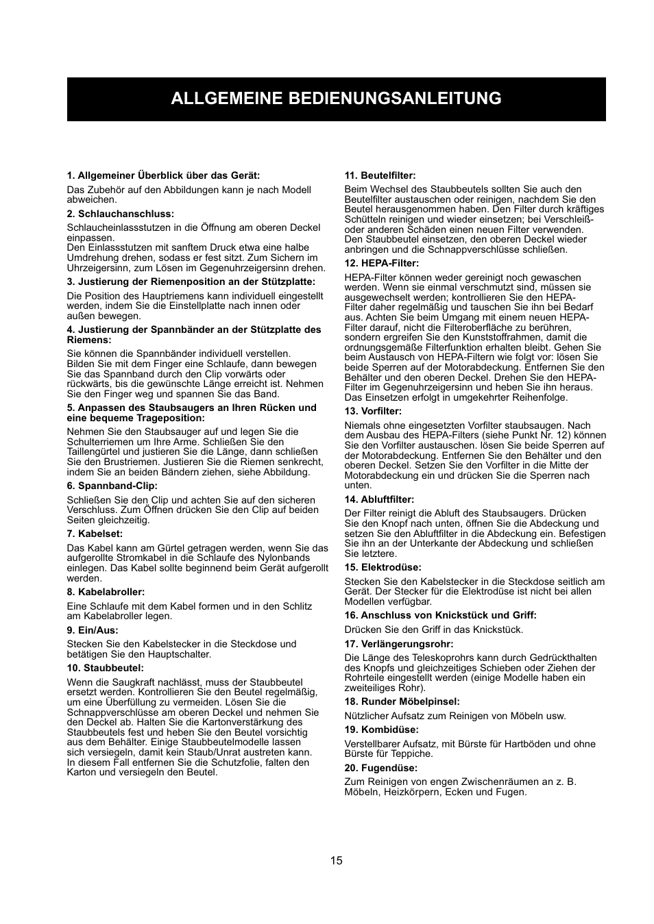 Allgemeine bedienungsanleitung | Nilfisk-ALTO GD 5 Back User Manual | Page 15 / 62