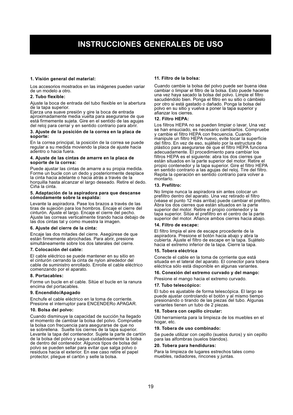Instrucciones generales de uso | Nilfisk-ALTO GD 5 Back User Manual | Page 19 / 62