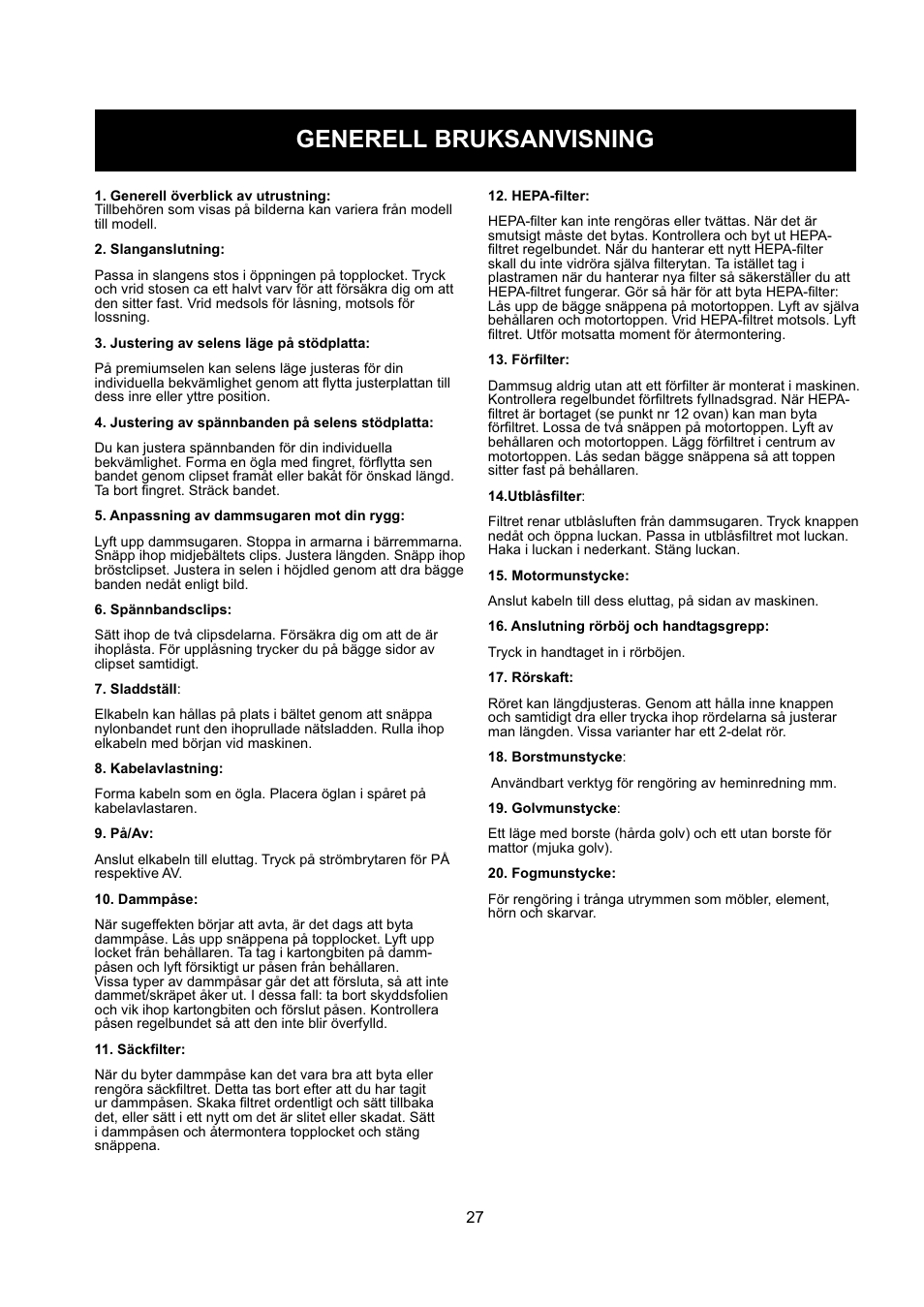Generell bruksanvisning | Nilfisk-ALTO GD 5 Back User Manual | Page 27 / 62