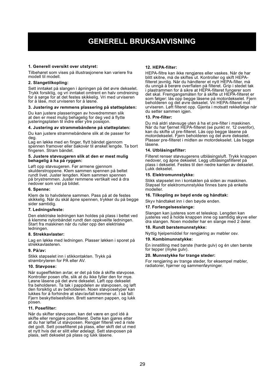 Generell bruksanvisning | Nilfisk-ALTO GD 5 Back User Manual | Page 29 / 62