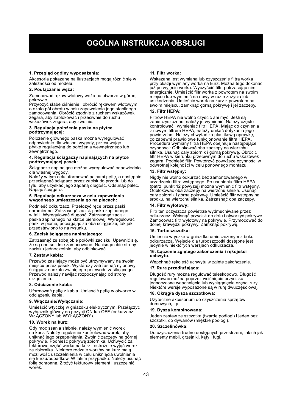 Ogólna instrukcja obsługi | Nilfisk-ALTO GD 5 Back User Manual | Page 43 / 62