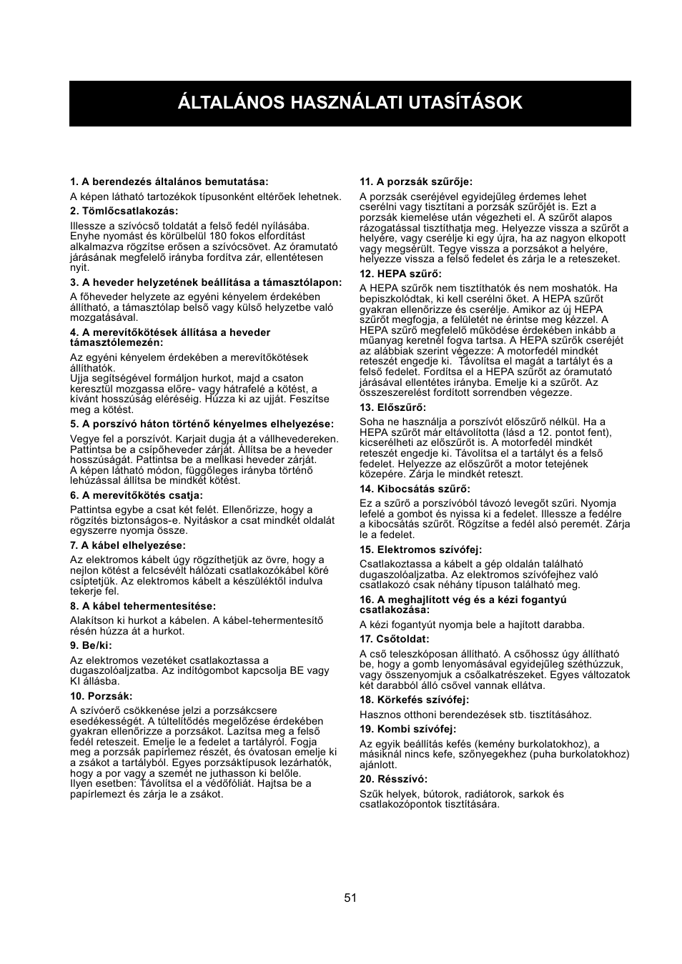 Általános használati utasítások | Nilfisk-ALTO GD 5 Back User Manual | Page 51 / 62