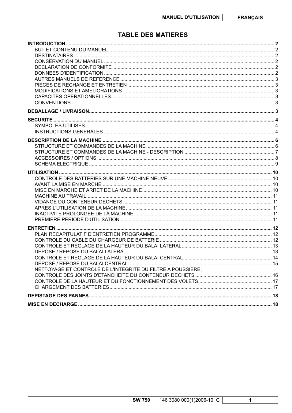 Table des matieres | Nilfisk-ALTO SW 750 User Manual | Page 21 / 76