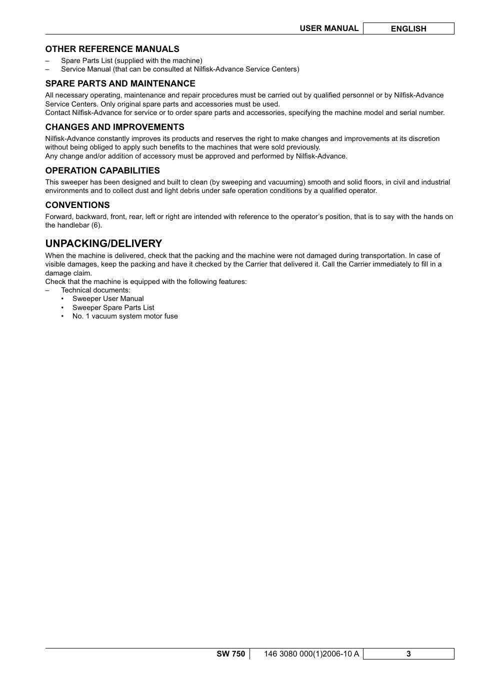 Unpacking/delivery | Nilfisk-ALTO SW 750 User Manual | Page 41 / 76