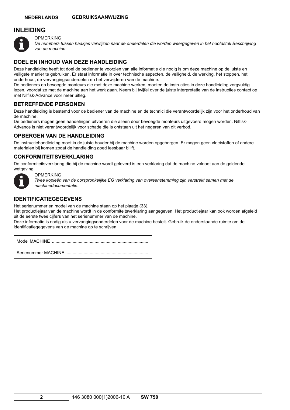 Inleiding | Nilfisk-ALTO SW 750 User Manual | Page 58 / 76