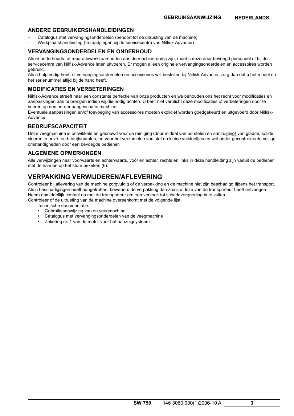 Verpakking verwijderen/aflevering | Nilfisk-ALTO SW 750 User Manual | Page 59 / 76