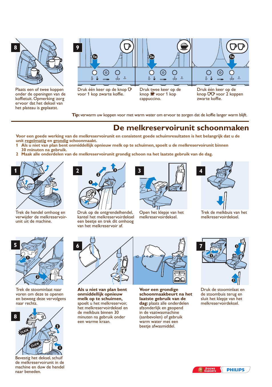 De melkreservoirunit schoonmaken | Philips SENSEO® Cappuccino Select Kaffeepadmaschine User Manual | Page 13 / 16