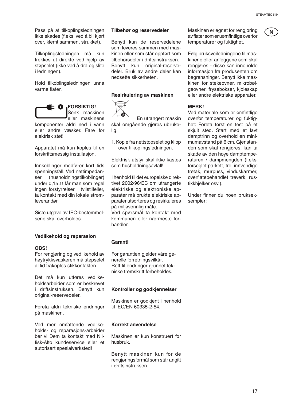 Nilfisk-ALTO STEAMTEC 5 IH User Manual | Page 19 / 72