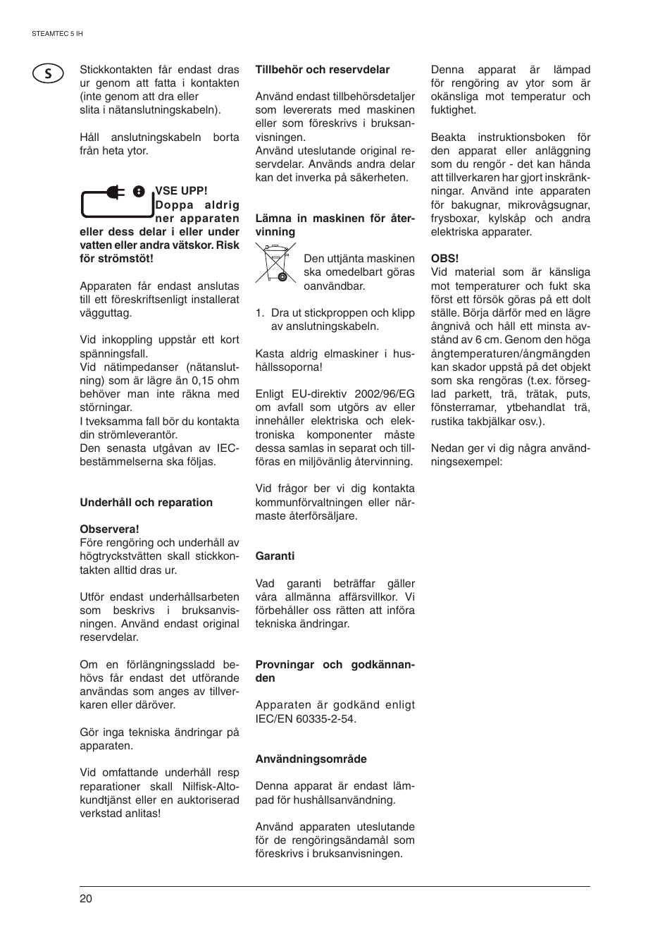 Nilfisk-ALTO STEAMTEC 5 IH User Manual | Page 22 / 72