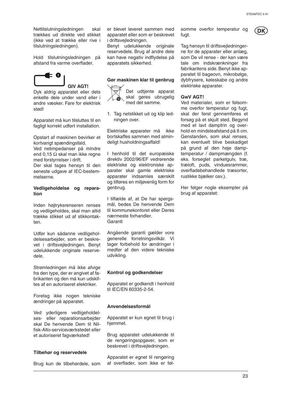 Nilfisk-ALTO STEAMTEC 5 IH User Manual | Page 25 / 72
