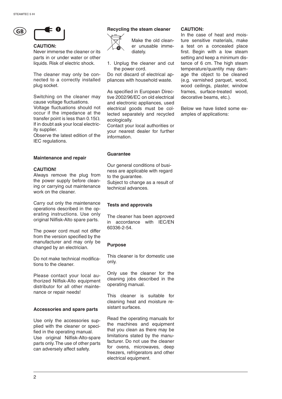 Nilfisk-ALTO STEAMTEC 5 IH User Manual | Page 4 / 72