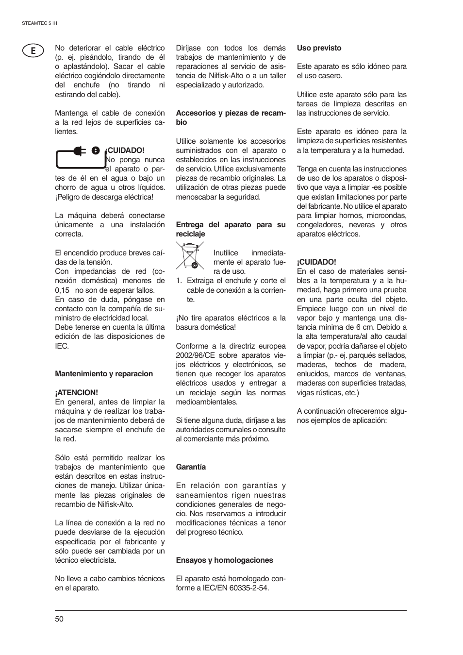 Nilfisk-ALTO STEAMTEC 5 IH User Manual | Page 52 / 72