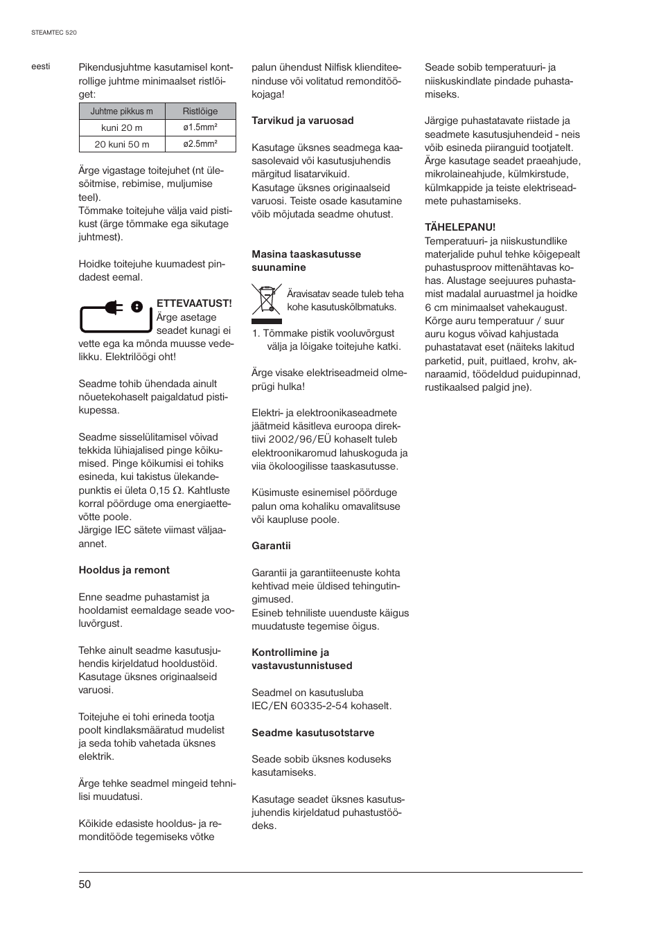 Nilfisk-ALTO STEAMTEC 520 User Manual | Page 52 / 81